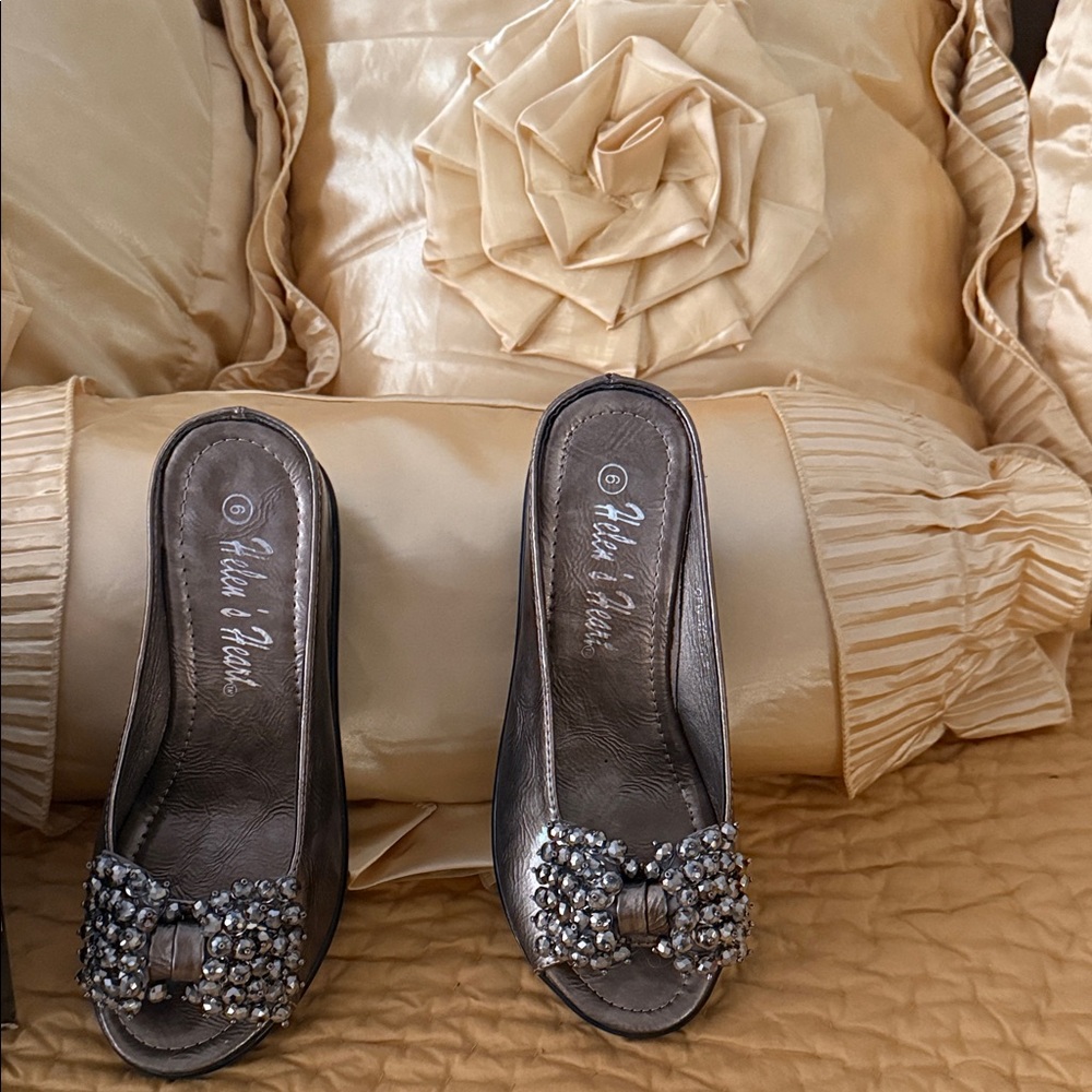 Elegant Silver Embellished Mules by Flash & Trash